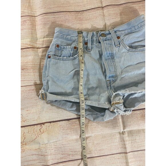 Levi's Women's 501 Blue Denim Raw Hem Festival Shorts - 26 - Picture 2 of 9